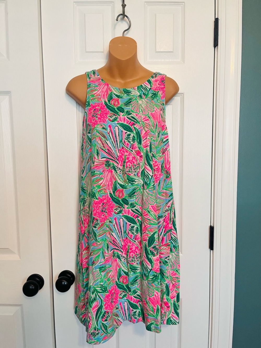 Lilly Pulitzer Pink & Green Tropical Print Midi Dress